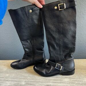 Elaine Turner Black Leather Boots with Gold Buckle